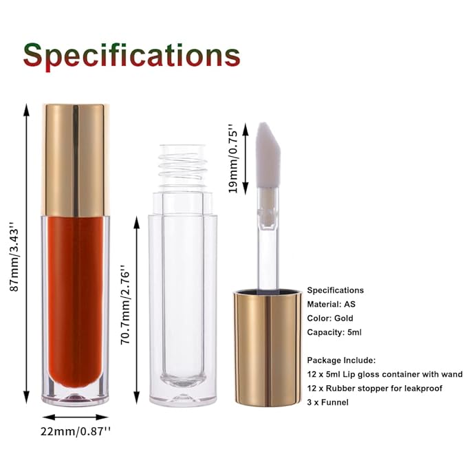 YITOU 12PCS Lip Glaze Bottle Empty 5ml, Transparent Glaze