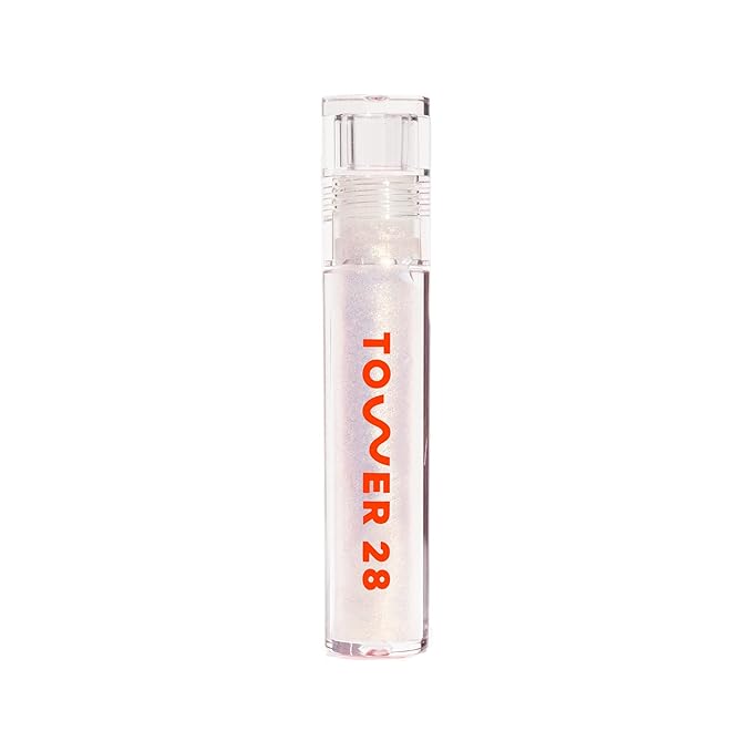 Tower 28 ShineOn Lip Jelly, MAGIC, Non-Sticky, Hydrating Vegan Lip Gloss in Clear with Gold Shimmer, Moisturizing Apricot and Raspberry Seed Oil, Clean, Cruelty Free