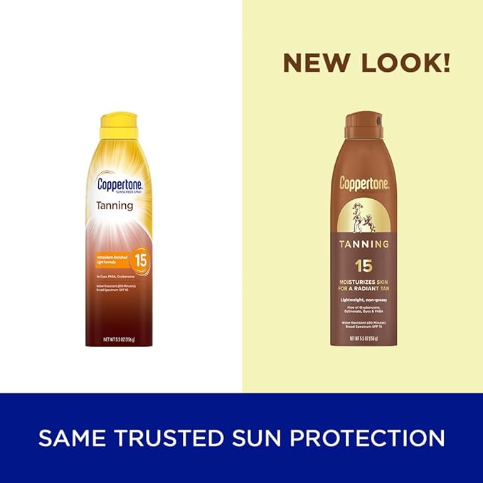 Coppertone Tanning Sunscreen Spray, SPF 15 Broad Spectrum Tanning Sunscreen, Water Resistant Sunscreen, 5.5 Oz
