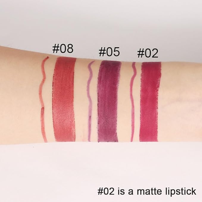 2-in-1 Plum Red Matte Lip Liner and Lipstick Combo, Red Lipsticks for Women 24 hour Long Lasting Waterproof Smudge Proof, Easy to apply, Everyday Lips Makeup 02