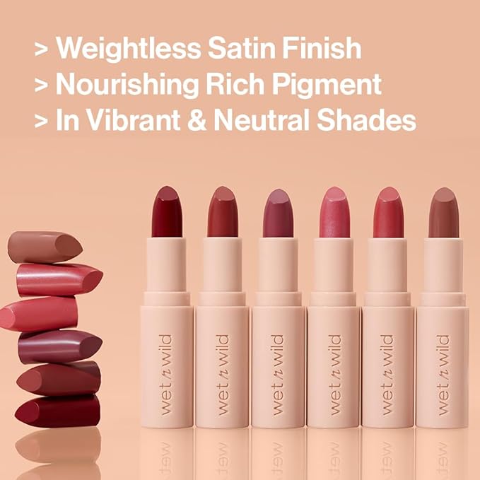wet n wild Mega Last Rich Satin Lip Color, Rich Creamy Color with Satin Finish, Infused with Vitamin E & Moisturizing Argan Oil, Lightweight, Silky-Smooth, Vegan & Cruelty-Free - One in a Milli-Melon