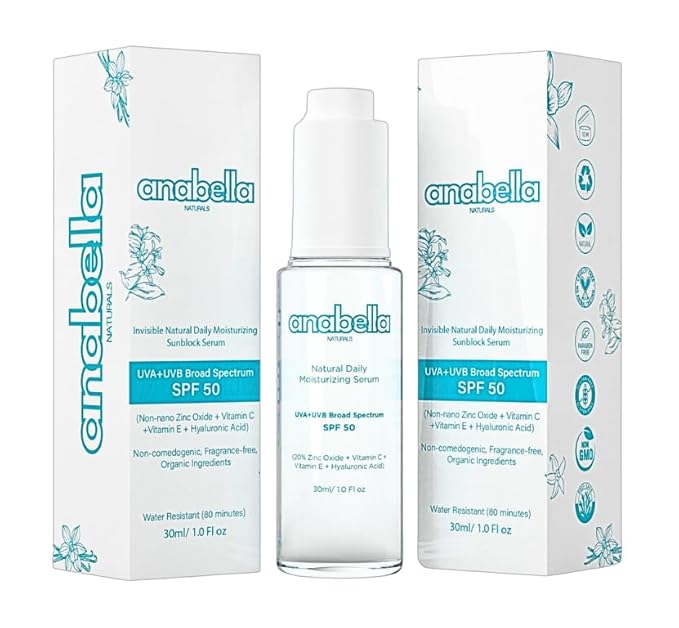 Natural Mineral & Invisible Moisturizing Sunscreen Serum with SPF 50 Lightweight Non-Greasy Zero Skin Burden Sunblock with Hyaluronic Acid Niacinamide Vitamin C Vitamin E & Non-Nano Zinc-Oxide
