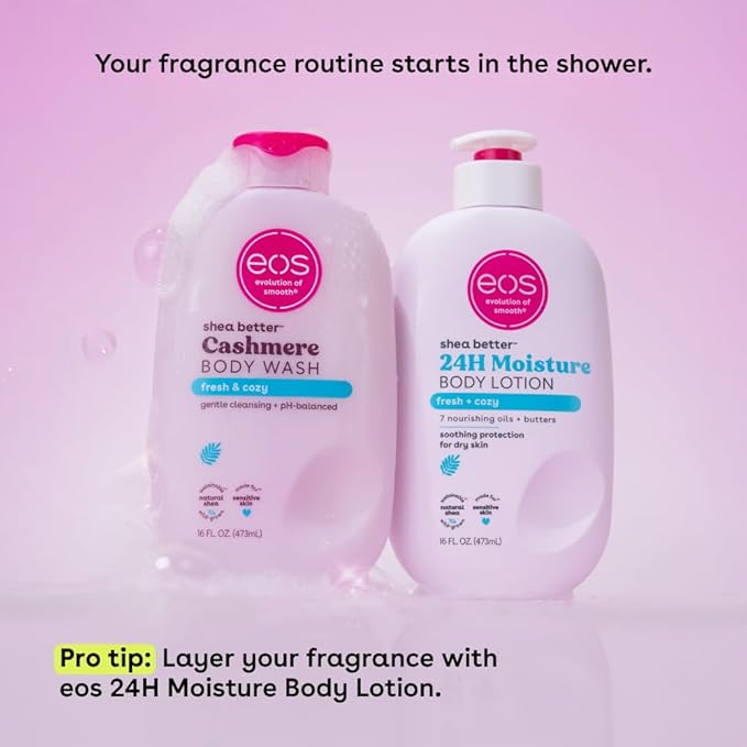 eos Shea Better Cashmere Body Wash, Fresh & Cozy, Moisturizing and Nourishing, pH Balanced Creamy Gel Formula, Paraben & Phthalate Free, Sensitive Skin,16 fl oz