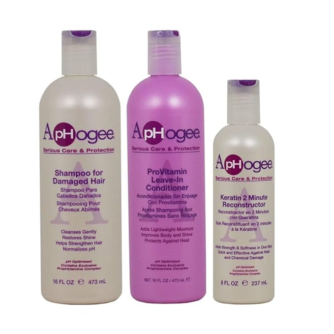 ApHogee Shampoo for Damaged Hair 16 Fl Oz, ProVitamin Leave-In Conditioner 16 Fl Oz, Keratin 2 Minute Reconstructor 8 Fl Oz Set
