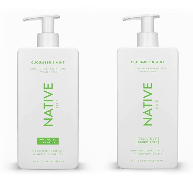 Native Shampoo and Conditioner Contain Naturally Derived Ingredients | All Hair Type Color & Treated From Fine to Dry Damaged, Sulfate & Dye Free - Cucumber & Mint, 16.5 fl oz each (2 pack)