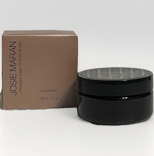 Josie Maran Whipped Body Butter - Hydrate, Soften & Revitalize Skin with Argan Oil, Shea Butter, Avocado Oil & Fatty Acids - Dry Skin Body Moisturizer - Unscented (2 fl oz / 59ml)