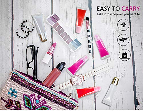 AMORIX 50PCS Lip Gloss Tubes 15ml Pink Cap Lip Gloss Containers Empty Lip Balm Tubes Cosmetic Squeeze Lipgloss Tubes + 2 x 20ml Syringes Tag Labels for DIY Lip Gloss Base