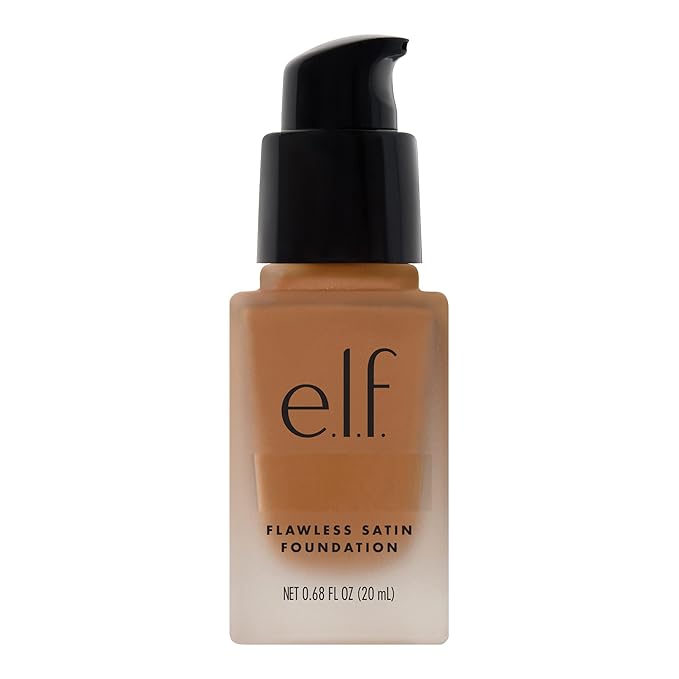 e.l.f. Flawless Satin Foundation, Lightweight & Medium Coverage, Semi-Matte Finish, Vegan & Cruelty-Free, Honey, 0.68 Fl Oz (20mL)