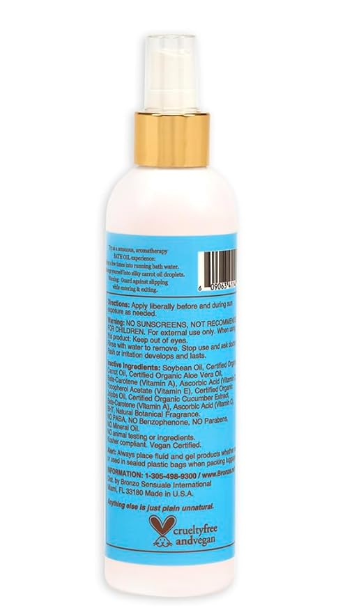 NO Sunscreen Golden Tanning Organic Carrot Oil 8.5 Ounces