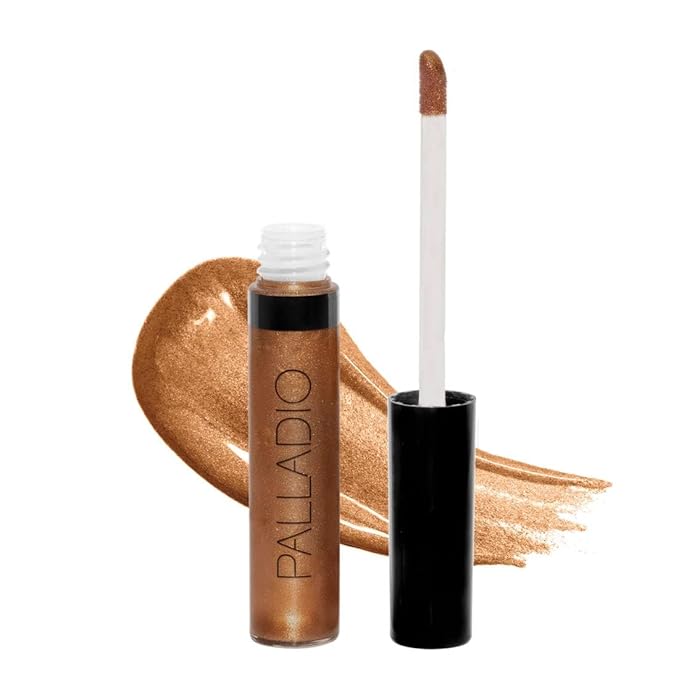 Palladio Lip Gloss, Non-Sticky Lip Gloss, Contains Vitamin E and Aloe, Offers Intense Color and Moisturization, Minimizes Lip Wrinkles, Softens Lips with Beautiful Shiny Finish, Sheer Bronze