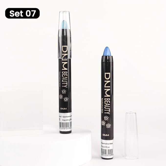 Kaely 2Pcs Bright Blue Eyeshadow Stick for Older Women, Metallic Shimmer Glitter Cream Eye Shadow Pencil Crayon, Light Blue Eyeliner Waterproof Halloween Makeup, 11+13