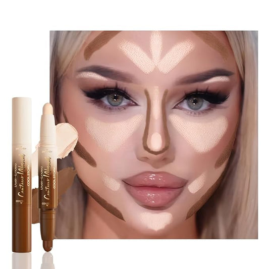 Dual-Ended 2-in-1 Cream Contour & Highlighter Stick Makeup For Face & Body – Waterproof, Long-Lasting, Suitable for All Skin Tones, 01#Nuetral Nude + Beige