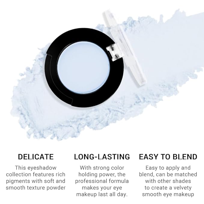 Light Blue Single Matte Eyeshadow Makeup, Cream to Powder Monochrome Eye Shadow for Older Women, Daily Evening Girls Eyeshadow Palette Gift, sombras para ojos, Mini Vegan Travel Eye, #14