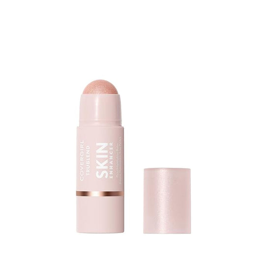 CoverGirl Trublend Skin Enhancer Highlighter Balm Stick, 320 Rose Beam, Highlighter, Vegan Formula, Easy to Use, Glides on Effortlessly, Non-Greasy, Doesn't Crease, 0.21oz