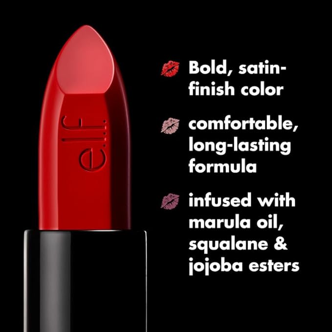 e.l.f. O Face Satin Lipstick, Richly Pigmented, Nourishing & Long-Lasting Creamy Lipstick, Infused With Jojoba, Vegan & Cruelty-Free, Drive