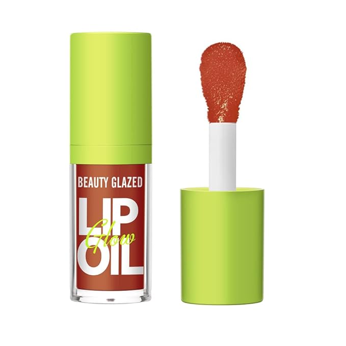 Beauty Glazed Big Brush Head Lip Oil, Ultra-Hydrating & Nourishing, Smooth Glossy Finish Lip Glow Oil, Shiny and Vegan Tinted Lip Gloss, Non-Sticky Formula (1, 106# FUSE)