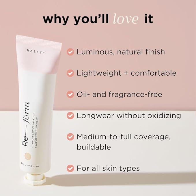 HALEYS Re-form Luminous Skin Foundation, VEGAN + CRUELTY-FREE, types (4.3)