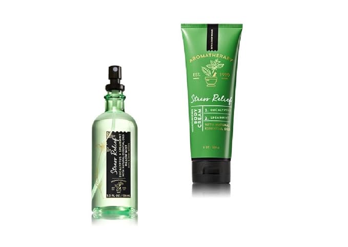 Bath and Body Works - Aromatherapy - Stress Relief - Eucalyptus & Spearmint - Pillow Mist & Body Cream - Gift Set – New 2017