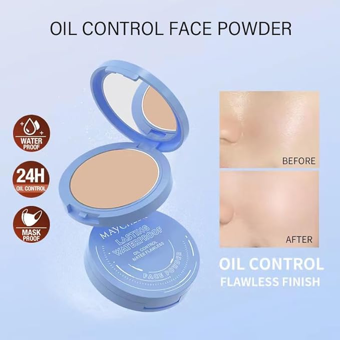 Oil Control Face Pressed Powder,Matte Smooth,Waterproof Long-Lasting Setting 0.35Oz