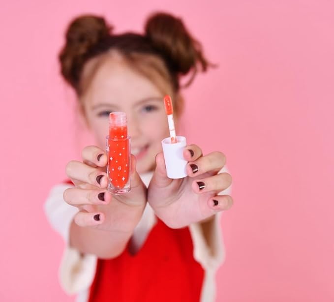 MISS NELLA Fairy Kiss Lip Gloss, Red hydrating children Lip Gloss, watermelon scent, gentle on the skin. gives a sheer kiss of colour, with extra shine.
