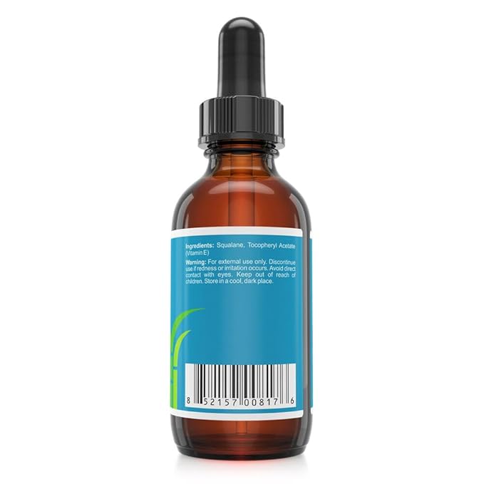 QRxLabs Pure Plant-Based Squalane Oil with Vitamin E (2 oz) - Organic ECOCERT/USDA Certified Squalane from Sugarcane - Moisturizer for Face, Body, Skin & Hair