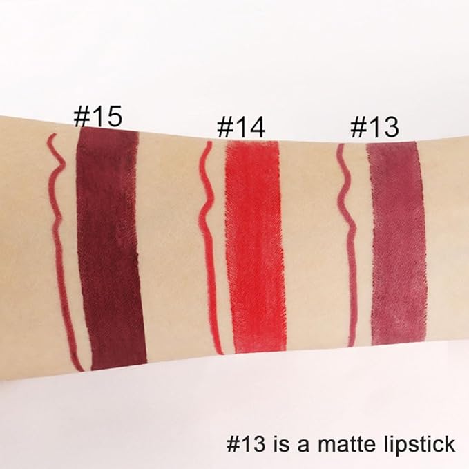 2-in-1 Deep Red Lip Liner & Lipstick Set Kit for Women, Matte Lips Kit with Lip Liner Lip Stains Long Lasting Waterproof 24 Hour Lipstick and Lip Liners Combo Lipliners Pencil Set 15