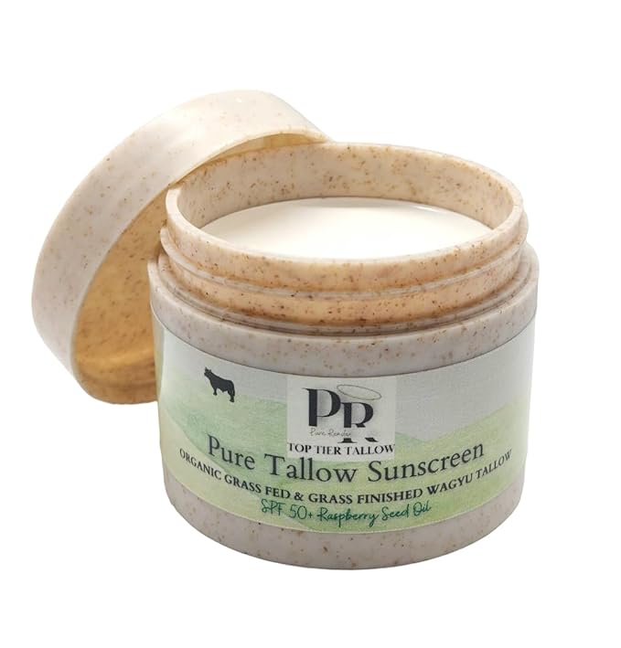 Grass Fed Tallow Sunscreen, Wagyu Tallow Skincare, Organic Tallow, Grass Finshed Tallow,Pure Render, SPF 50,Made in U.S.A