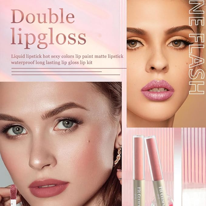 Double-end 2-in-1 Matte & Shimmery Lip Gloss Set, 3 PCS/Set (Set A, 3pcs)