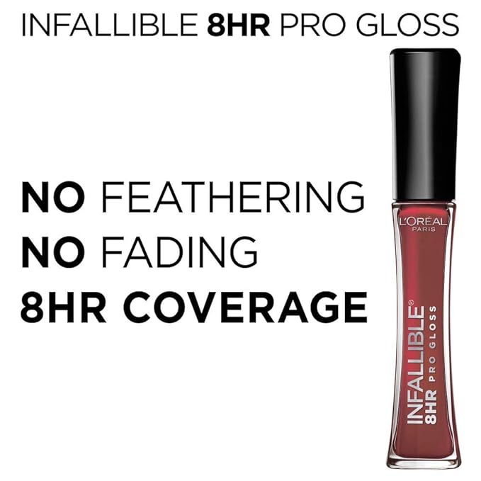 L'Oreal Paris L’Oreal Paris Makeup Infallible 8 Hour Lip Gloss, Comfortable & Hydrating Formula, Rebel Red, 0.5 fl.oz.