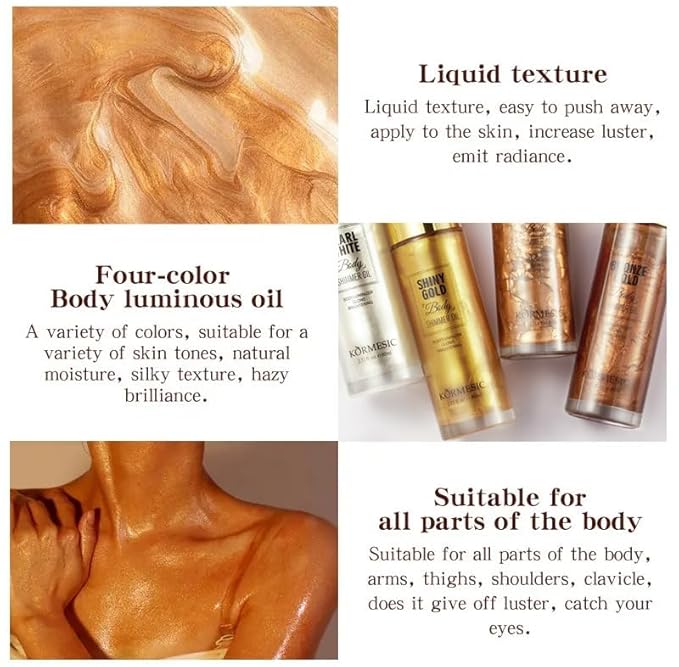 Shimmer Body Oil,Long Lasting Waterproof Face Brighten Glow Pearl White)