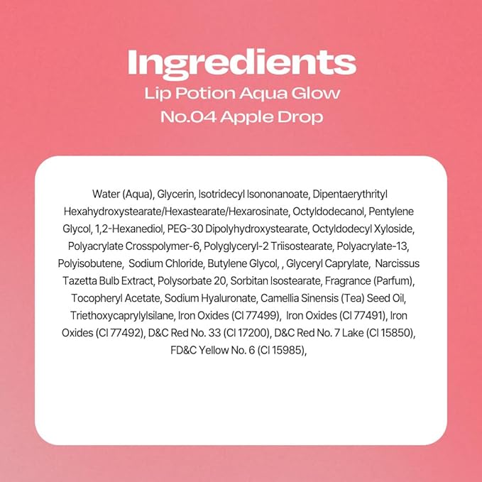 Lip Potion Aqua Glow No.4 Apple Drop | Hydrating, Non-Sticky Gloss with Sheer Radiance | 0.3 Oz