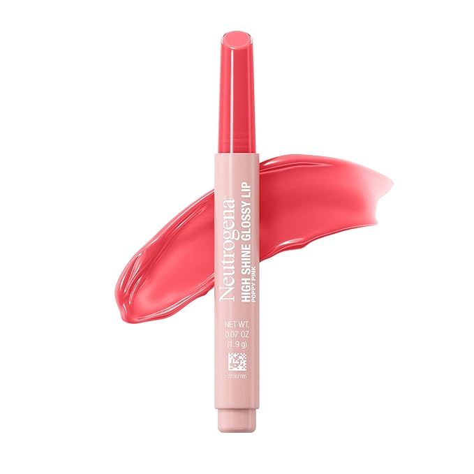 Neutrogena High Shine Glossy Lip with Maracuja Oil + Vitamins & Antioxidant Vitamin E, Nourishing Glossy Lip, Non-Retractable, Pigmented For Buildable Color, Poppy Pink, 0.07 oz