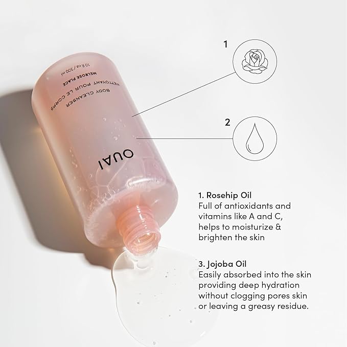 OUAI Body Cleanser, Melrose Place - Foaming Body Wash with Jojoba Oil and Rosehip Oil to Hydrate, Nurture, Balance and Soften Skin - Paraben, Phthalate and Sulfate Free Skin Care Products (10 Fl Oz)