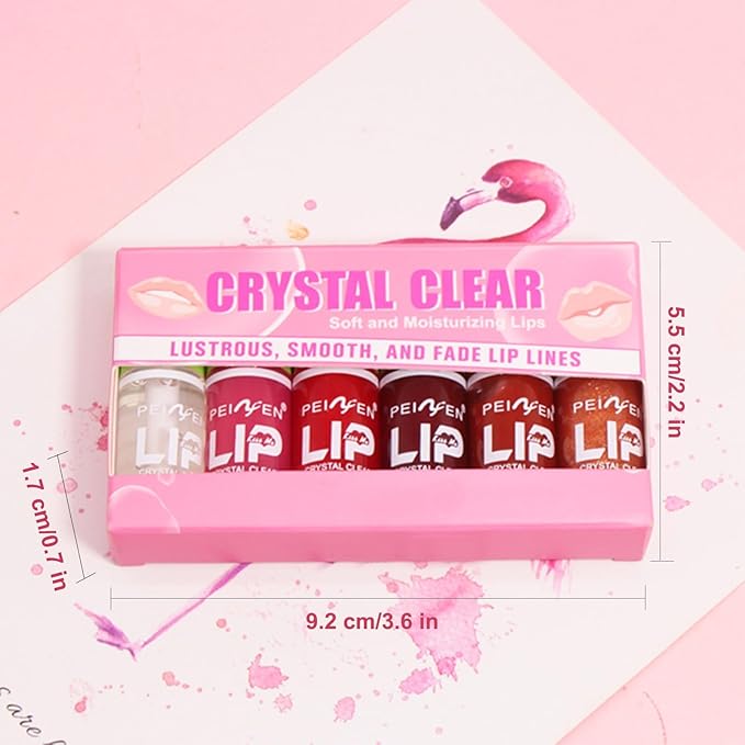 6 Pcs Colorful Fat Lip Oil Hydrating Lip Gloss Set with Long-lasting and Moisturizing Glass Water Lip Stain for Lip Care and Makeup