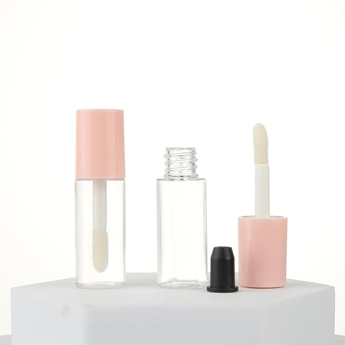 COSIDEA 10pcs 3ml empty lip gloss tubes with wand 0.1OZ Round mini Pink lipgloss tube container for DIY cosmetics packing