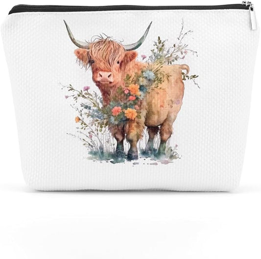 Western cosmetic bag highland cow