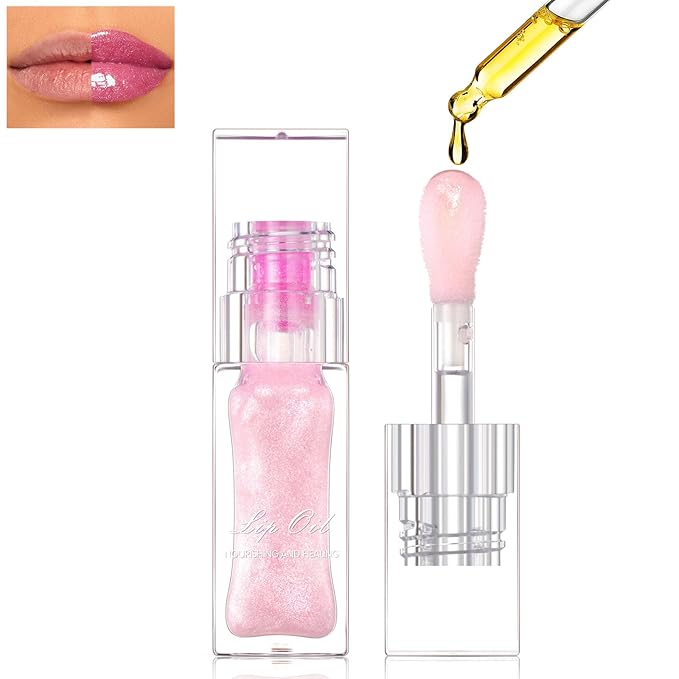 Magic Color Changing Lip Oil, Temperature Color Change Lip Gloss, Moisturizing Lip Tint Oil, Non Sticky, Long Lasting, Transparent Lip Makeup for Women and Girlls (Pearly Pink)