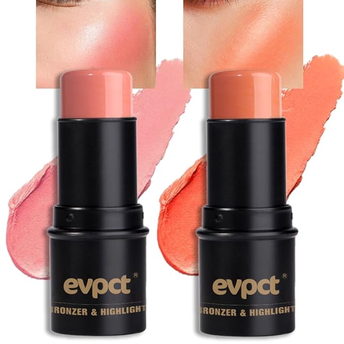 Kaely 2Pcs Cream Blush Stick for Cheeks,Coral Pink Hydrating Waterproof,02+03