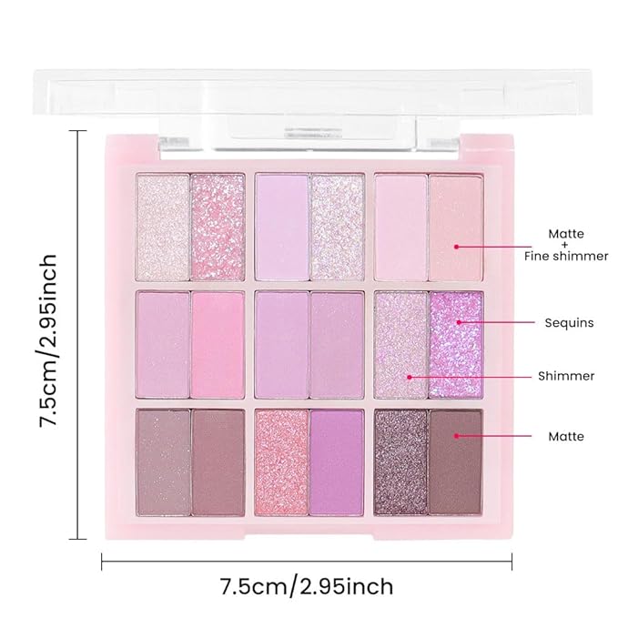 18Colors Purple Pink Nude Shimmery Eyeshadow Palette Makeup,Light Purple Mauve Glitter Sparkly Highly Pigmented Eye Shadow Long Lasting Waterproof Naturing-Looking Blendable for Beginners