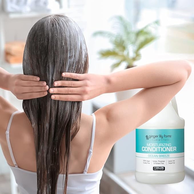 Ginger Lily Farms Club & Fitness Moisturizing Conditioner for Dry Hair, 100% Vegan & Cruelty-Free, Ocean Breeze Scent, 1 Gallon Refill (Pack of 4)