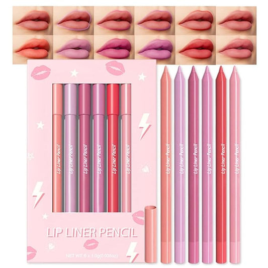 evpct 6Pcs Long-Lasting Lip Liner Pencils Set for Shaping & Sculpting Lips, Light Orange Berry Rose Red Purple Coral Pink Waterproof Longwear Matte Rich Lip Colors Liner Crayon Lipstick 03