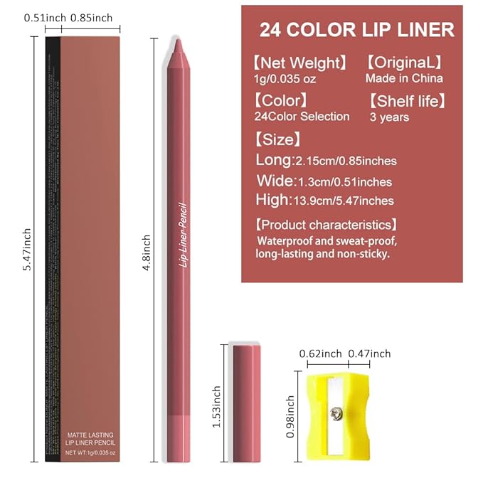 evpct 1Pcs Red Rose Matte Long Lasting Lip Liner Pencils Makeup for Shaping & Sculpting Lips, No Transfer Long Wear Waterproof Pigmented Lip Liner lipliners Crayon Lipstick Pencil with Sharpener 01