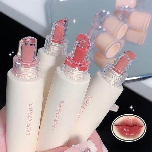 4 Pcs Hydrating Jelly Lip Gloss,Long Lasting Waterproof Non-Stick Cup Lip Glaze Set,Moisturizing Tinted Lip Balm,Mirror Liquid Lipsticks Brighten Plumping Lipstick