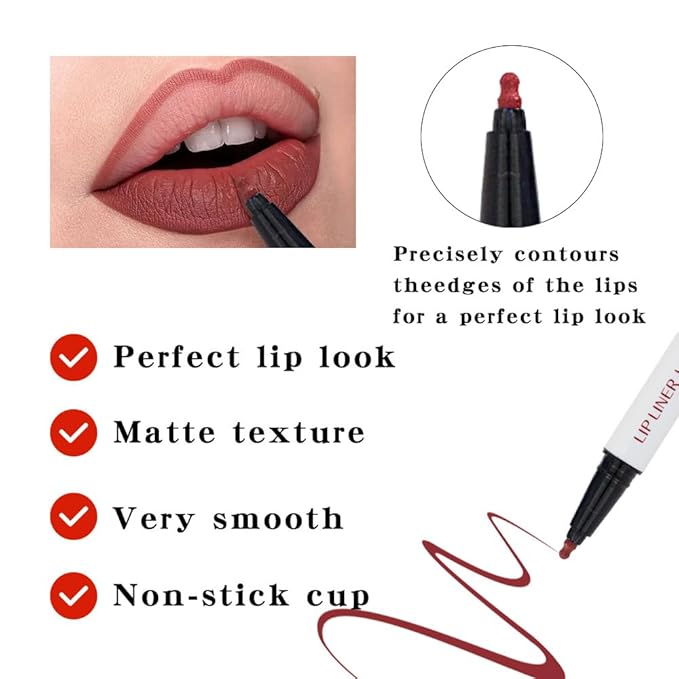 Longwear Liquid Lip Liner, Matte Lip Tint Stain Marker Pen, 2 in1 Liquid Lipstick & Lip Liner Pencil, Long Lasting Waterproof Lip gloss for Women, Fuller Lips Makeup (05+06)