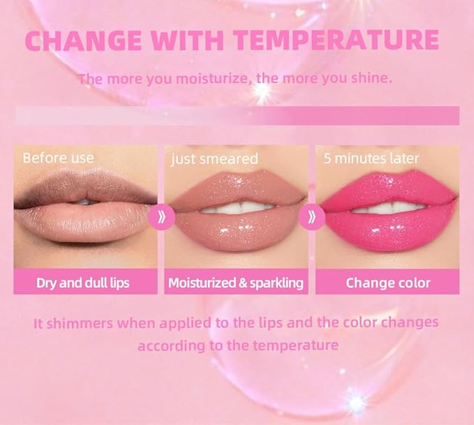 Magic Color Changing Lip Oil, Plumping Moisturizing Lip Gloss Oil, Long Lasting Nourishing Non-sticky Fresh Texture. (Pearlescent)