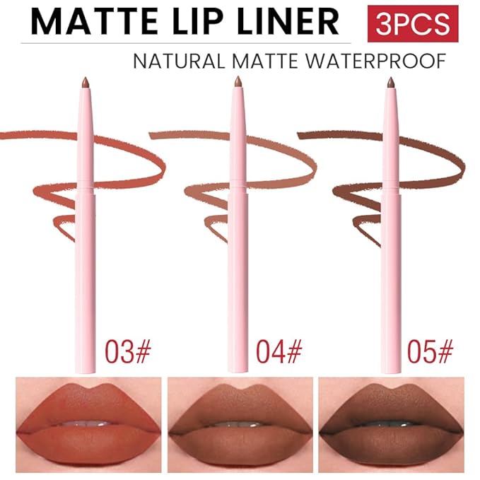 evpct 3Pcs Retractable Lip Liner Pencils Set Pack for Shaping & Sculpting Lips, Nude Pink Orange Coffee Taupe Dark Brown Creamy Matte Velvet Pigmented Lip Liner lipliners Crayon Lipstick,03 + 04 + 05