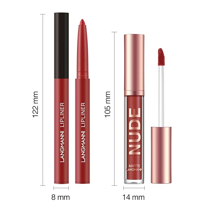 LANGMANNI 4pcs Matte Lipstick with Lipliners Durable Makeup Set,Long-Lasting Non-Stick Cup Not Fade Waterproof Pigmented Velvet Lipgloss Kit Beauty Cosmetics Makeup Gift for Girls(#1+2+8+11)