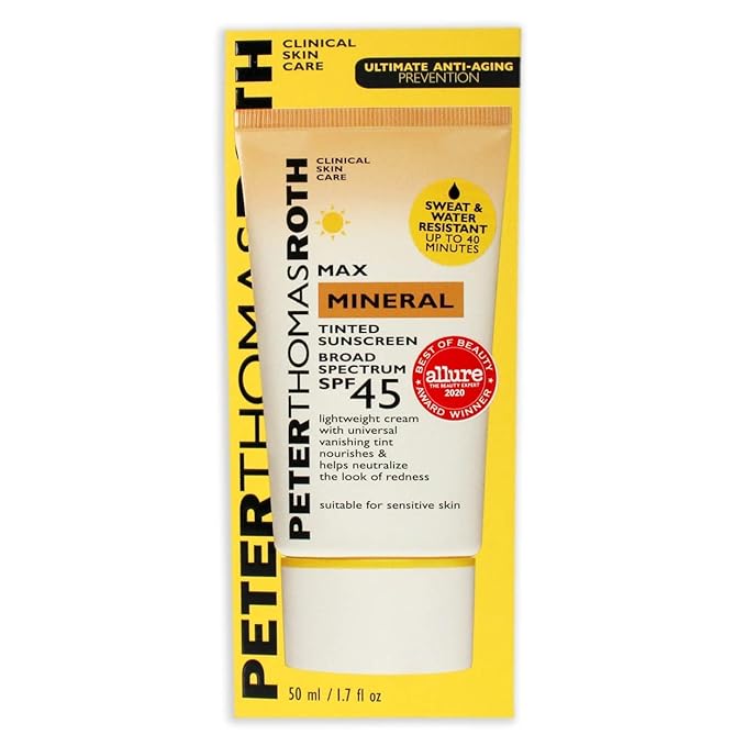 Peter Thomas Roth | Max Mineral Tinted Sunscreen Broad Spectrum SPF 45 | Tinted Moisturizer with SPF, Water-Resistant Mineral Sunscreen For Sensitive Skin, 1.7 Fl Oz. (Pack of 1)