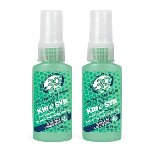 KINeSYS Performance Sunscreen Vanilla-Green Tea Scented Clear Spray, SPF 30, Hypoallergenic, Broad Spectrum UVA/UVB protection for Face & Body; Alcohol, Vegan, 170+ Sprays, 1 fl. Oz (Pack of 2)
