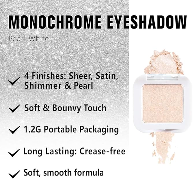 Kaely Pressed Single Eyeshadow Makeup, Pearl White Glitter Highly Pigmented Monochrome Eye Shadow Palette, Waterproof Neutral Powde Mini Eyeshadow, sombras para ojos, Lightweight Blendable, 12